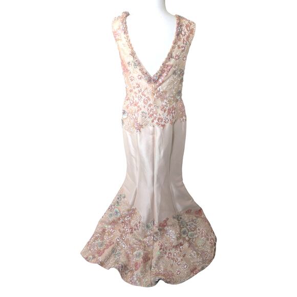 Terani Couture Blush Pink Floral Sequin Embroidered Gown US 10 - Picture 10 of 11
